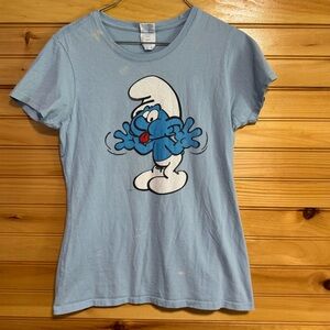 Blue Smurf Graphic T-Shirt Port & Company Small